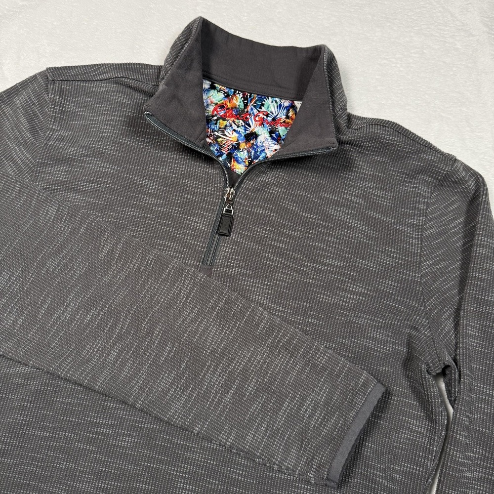 Robert Graham Sweater Mens Small Gray 1/4 Zip Mock Neck Stretch Pullover Knit